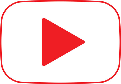 Red play button with rounded corners and outline on white background
