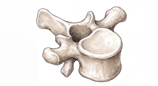 Detailed Hand Drawn Illustration of Human Spine Vertebra