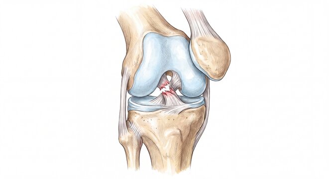 Medical Illustration of Human Knee Anterior Cruciate Ligament Injury