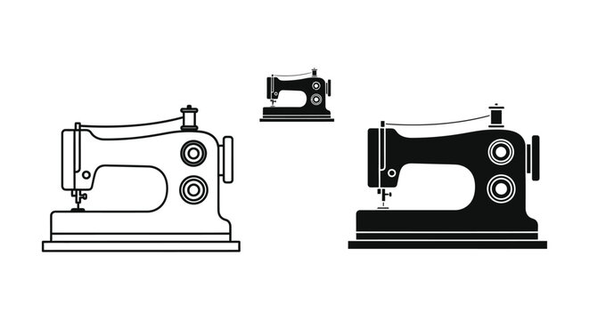 Vintage sewing machines in simple line art