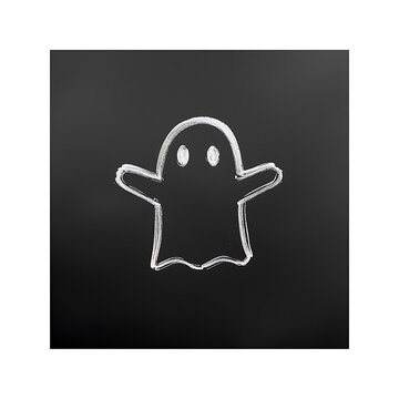 Hand Drawn Ghost Chalk Icon on Dark Blackboard, Simple Halloween Spooky Illustration