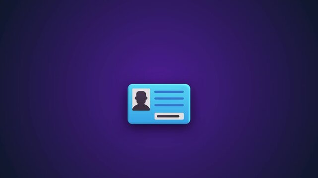 Blue 3d identification card icon floating on dark purple background