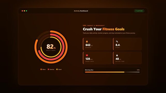 Fitness Tracker Activity Rings &mdash; Workout Progress Dashboard 4K
