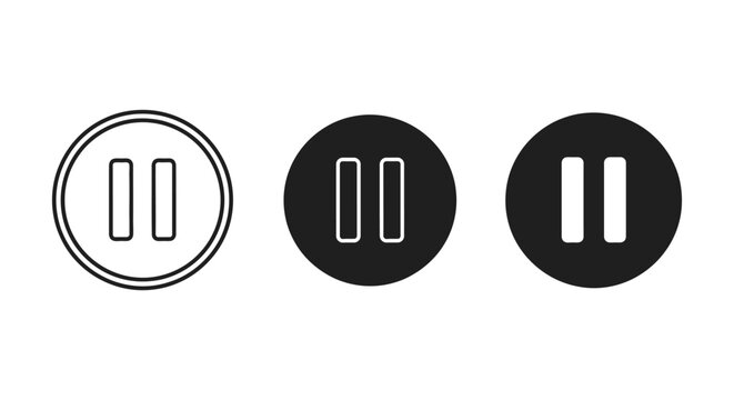 Modern pause button icon set in three styles