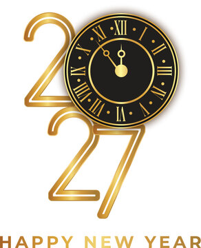 Luxury Golden 2027 Happy New Year Design with Midnight Clock Dial