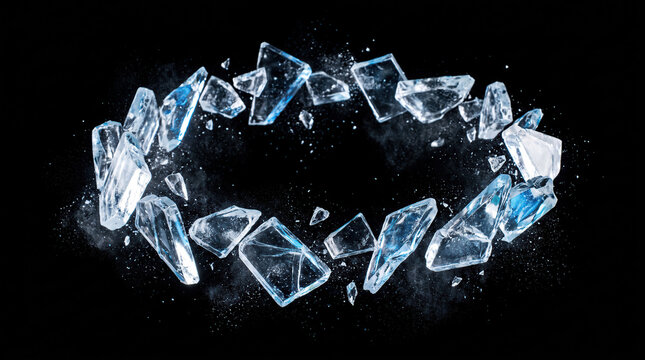 Broken ice shards floating in a circular shape