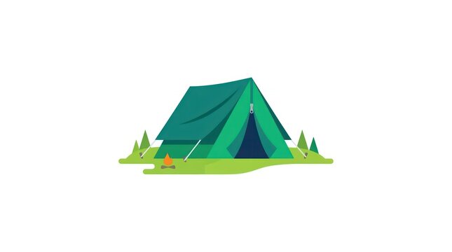 Camping tent vector illustration with campfire on white background