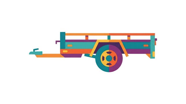 Colorful flatbed utility trailer vector illustration isolated on white