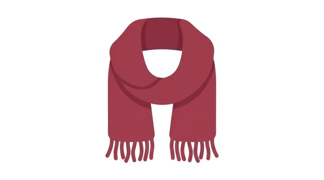 Red knitted winter scarf with fringe isolated on white background