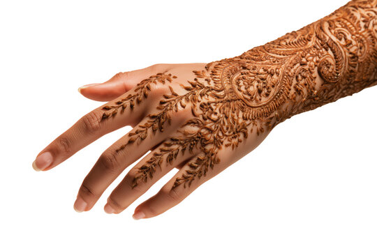 Beautiful traditional mehndi henna art on a bride's hand and arm, intricate cultural design