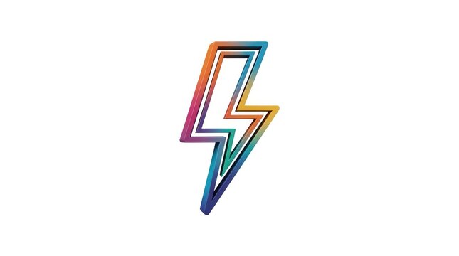 Colorful 3d gradient lightning bolt icon on white background