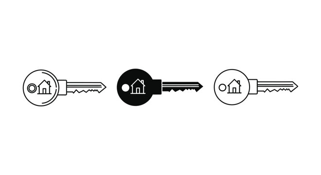 Modern house key icon set with arrow