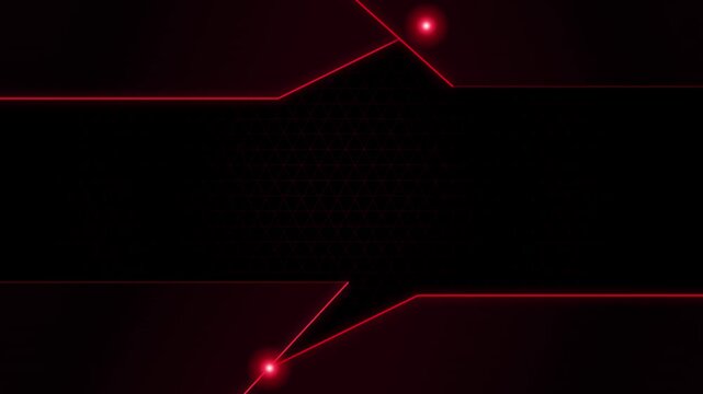 Futuristic Glowing Red Neon Light Border Background with Geometric Digital Grid and Pulsing Nodes