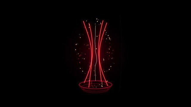 Glowing Red Neon Particle Vortex Animation with Vertical Energy Beam in a Circular Digital Frame