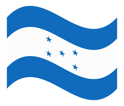 Honduras national flag waving icon featuring blue and white stripes with five blue stars, flat vector illustration isolated on white background for travel, geography and patriotism