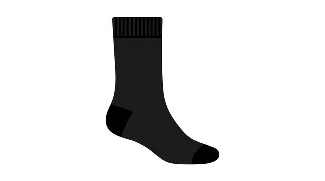 Black crew sock illustration with ribbed cuff on white background