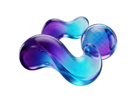 Abstract liquid fluid shapes with blue and purple gradient glass texture as transparent cutout