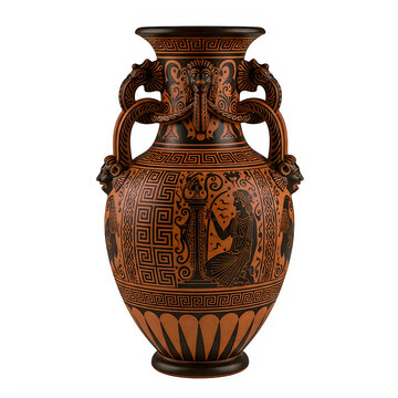Ancient greek geometric amphora with intricate decorative patterns