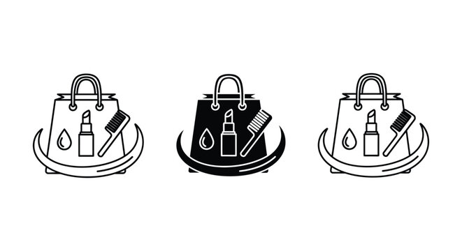 Shopping bags with makeup and beauty products icon