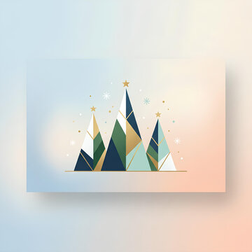 Geometric Christmas Trees with Gold Accents and Stars on Soft Gradient Background