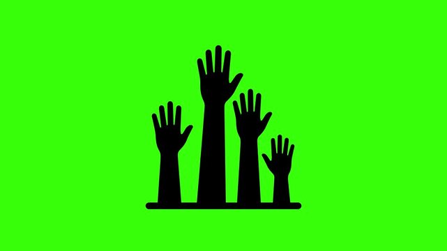 Silhouetted Raised Hands Waving Loop Animation on Green Screen Representing Community Volunteering