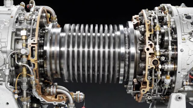 Aerospace Turbine Engine Rotor Assembly with Metallic Blade Components, Mechanical Engineering Detail, Aviation Technology, and Industrial Power