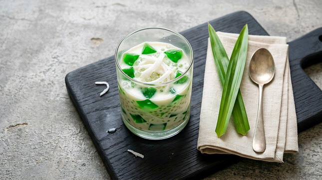 Traditional Buko Pandan with Coconut, Sago and Pandan Jelly.