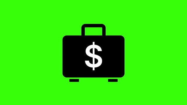Business Briefcase Dollar Sign Loop Animation on Green Screen Background Representing Financial Investment Wealth Growth