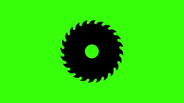 Circular Saw Blade Rotating Loop Animation on Green Screen Representing Metal Cutting Tool