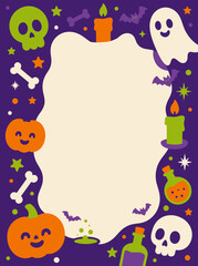 Fototapeta premium Cute Halloween Party Invitation Template with Festive Cartoon Icons.