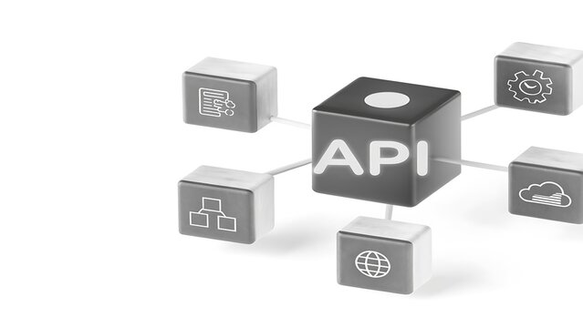 API cubes connect to show data integration and digital networks.