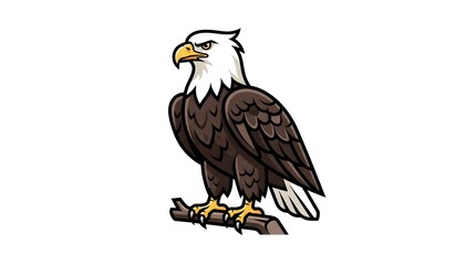 Obraz premium A majestic bald eagle perched on a branch, vector illustration of a powerful bird of prey in a detailed cartoon style with sharp focus