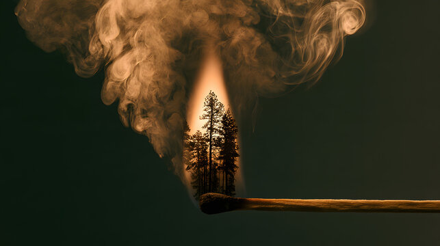Matchstick Burning with Forest Scene and Smoke Effect