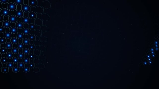 Blue Hexagonal Grid Pattern Animation with Glowing Light Nodes and Dark Futuristic Motion Background