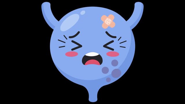 Unwell Bladder Organ Cartoon Character with Pain Expression