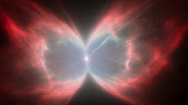 Butterfly configuration planetary nebula showing cold gas in outer lobes emitting radio frequencies in deep space