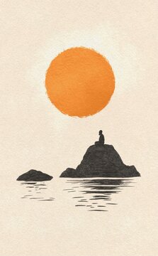 Zen Meditation Sunset Silhouette