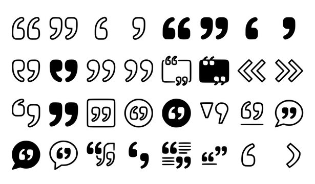 Quotation Marks and Inverted Commas Collection, Minimal Black Outline and Glyph Icons