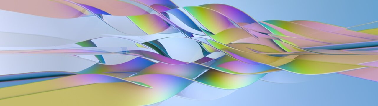Modern fluid geometry and flowing transparent forms.