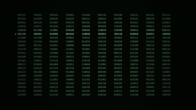 Retro green binary code scrolling on a vintage CRT terminal screen with scanline effect.