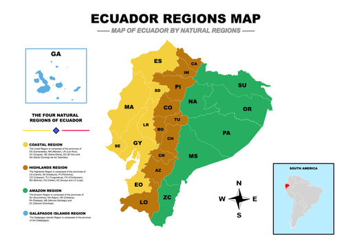Ecuador Natural Regions Map &ndash; Coastal, Highlands, Amazon and Gal&aacute;pagos