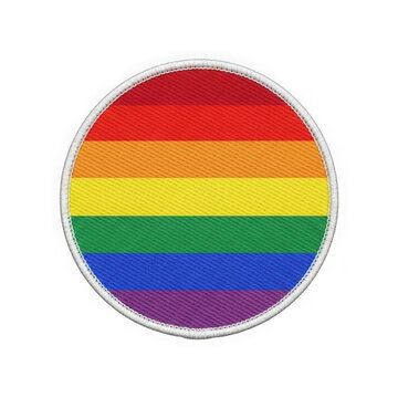 Round embroidered rainbow pride flag patch