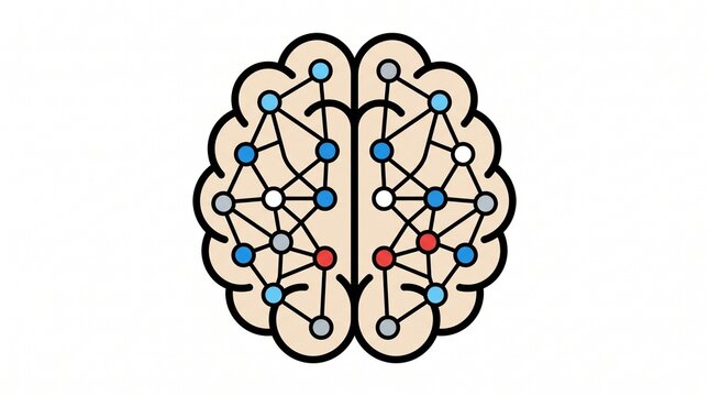 Artificial intelligence and neural network concept, abstract brain illustration with interconnected nodes and data points, digital intelligence design