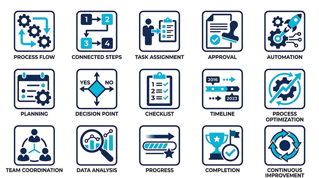 Set of business process management and workflow icons