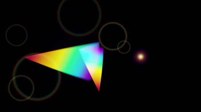 Abstract geometric prism with rainbow light spectrum and lens flares