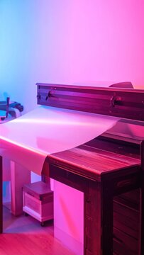 Wide format plotter printer with pink neon studio lighting.