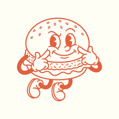 Obraz premium Retro Vintage Burger Mascot Character Illustration.