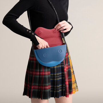 Fashionable Tartan Skirt With Blue Handbag