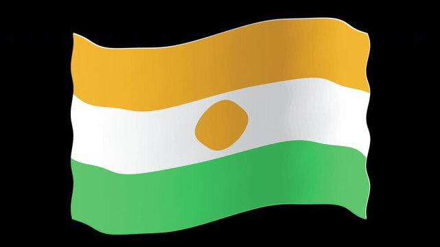 Waving Niger National Flag with Orange White Green Stripes and Central Orange Circle wave animation geometric motion video graphic clip