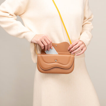 Minimal Beige Purse With Wallet and Strap